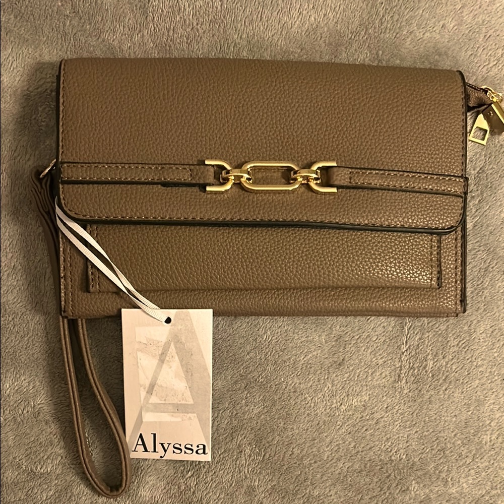 Taupe Faux Leather Crossbody/Wristlet